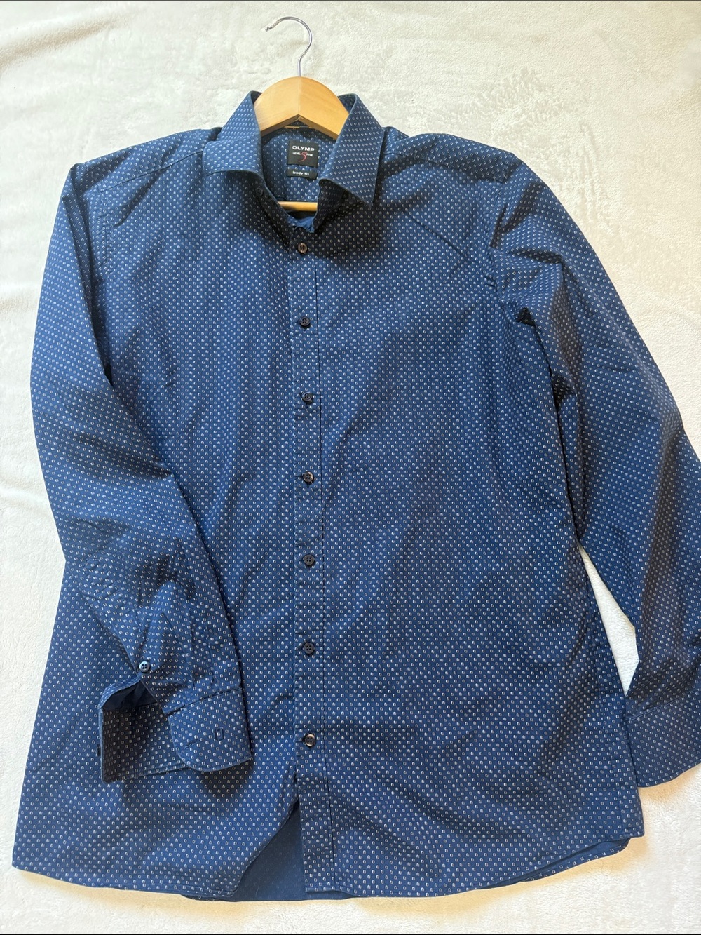 Casual Men's Navy Blue Micro Dot Button-Down Shirt